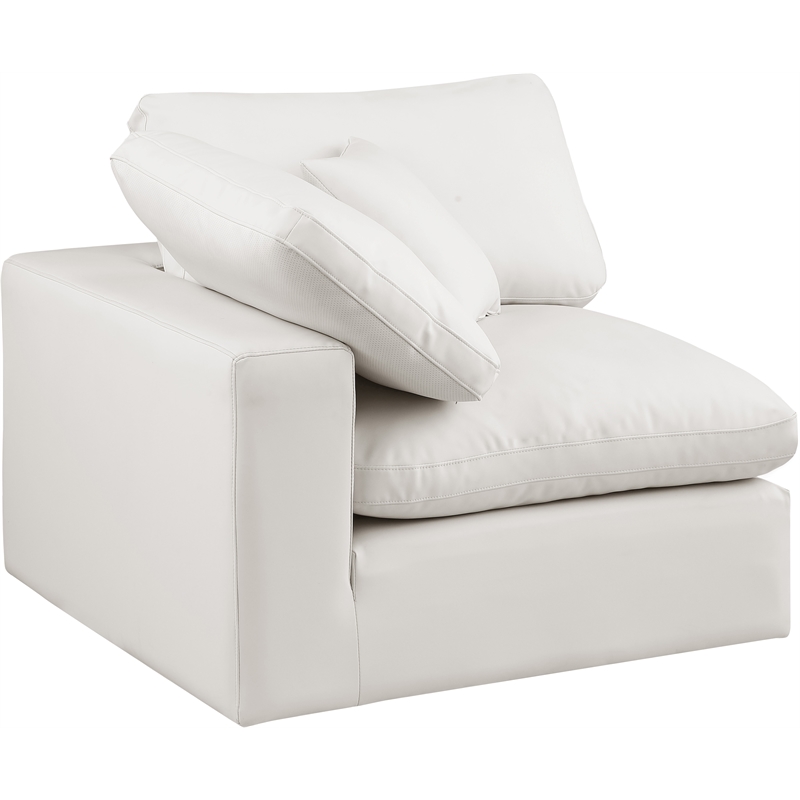 Bowery Hill Contemporary Soft Cream Vegan Leather Corner Chair