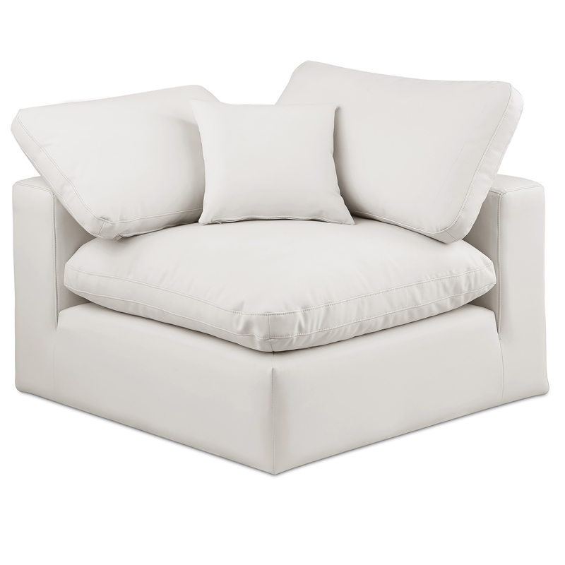 Bowery Hill Contemporary Soft Cream Vegan Leather Corner Chair