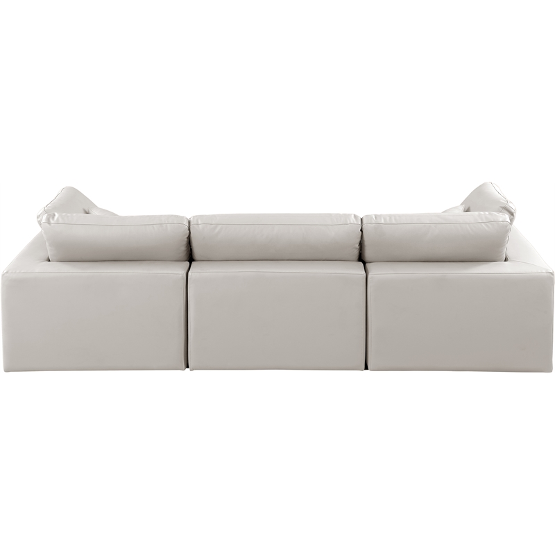 Bowery Hill Contemporary Cream Vegan Leather 3-Piece Modular Sofa