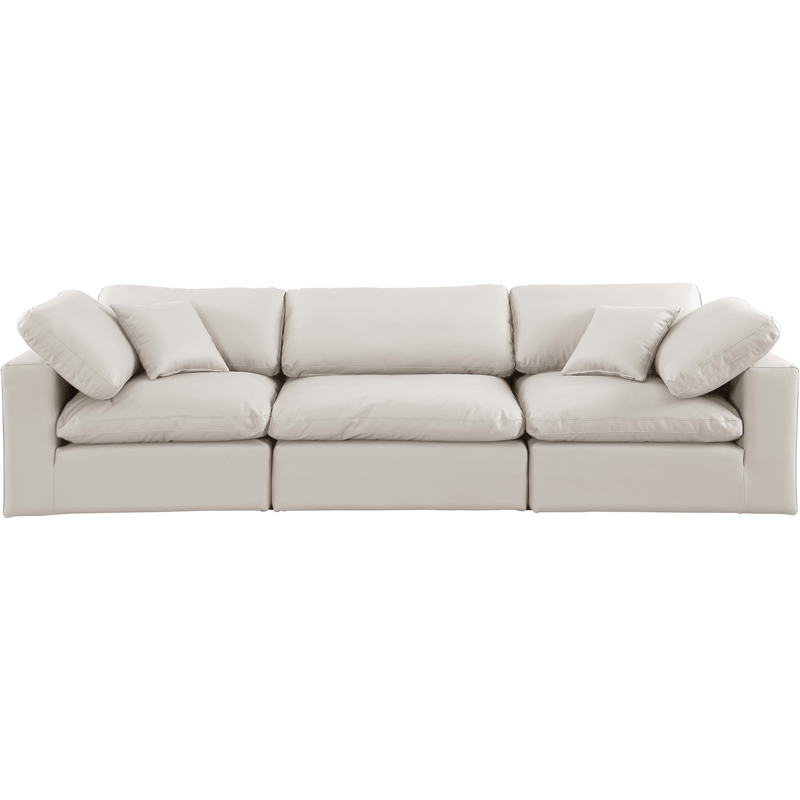 Bowery Hill Contemporary Cream Vegan Leather 3-Piece Modular Sofa