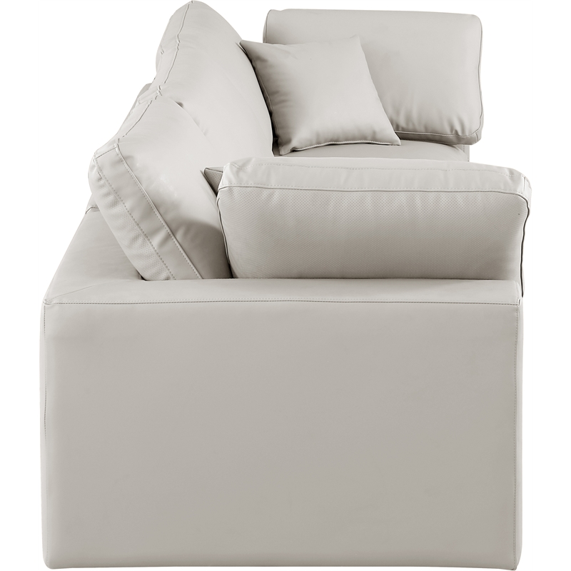 Bowery Hill Contemporary Cream Vegan Leather 3-Piece Modular Sofa