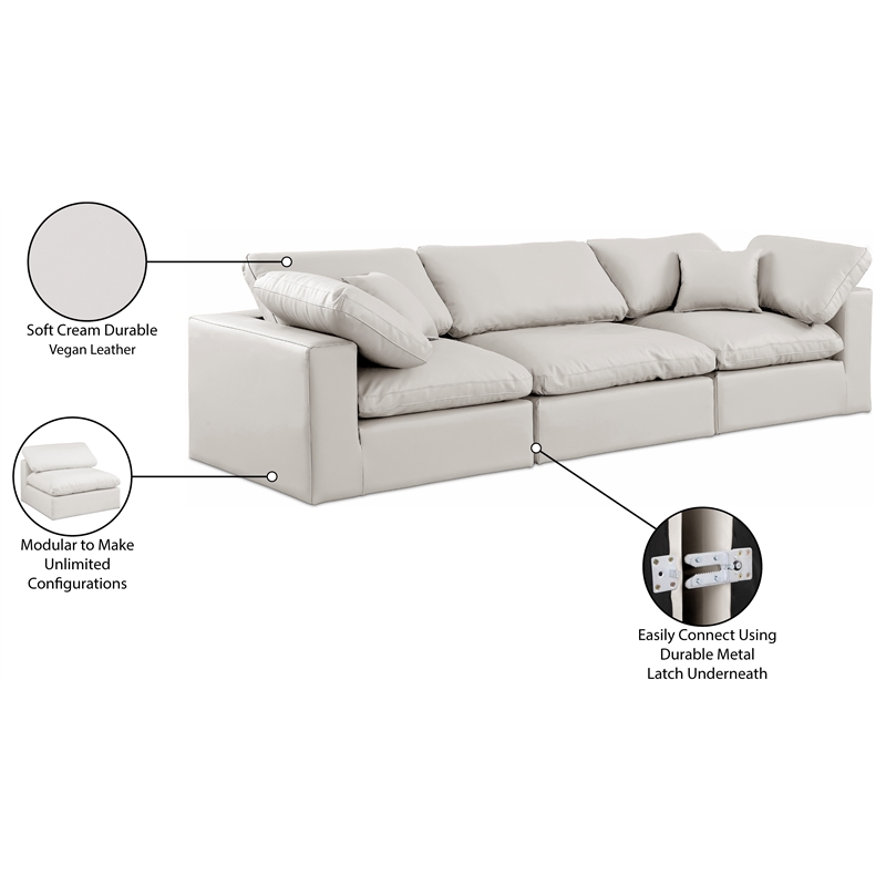 Bowery Hill Contemporary Cream Vegan Leather 3-Piece Modular Sofa