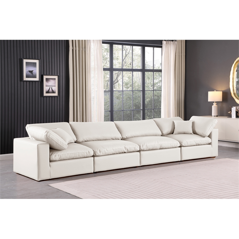 Bowery Hill Contemporary Cream Vegan Leather 4-Piece Modular Sofa