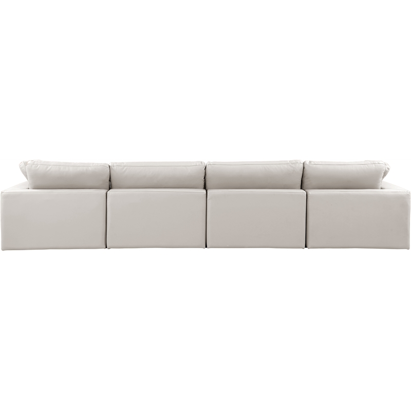 Bowery Hill Contemporary Cream Vegan Leather 4-Piece Modular Sofa
