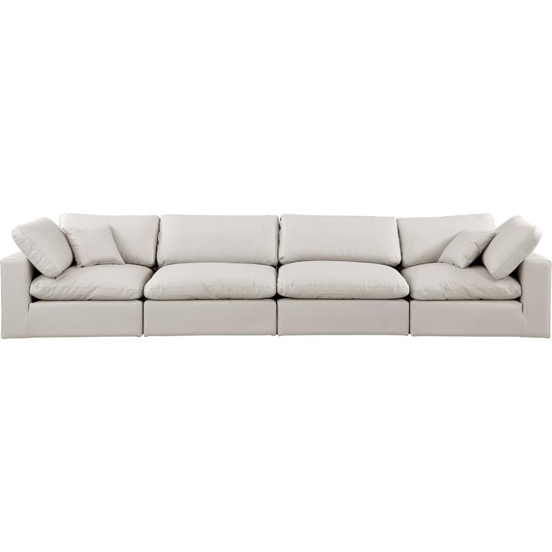 Bowery Hill Contemporary Cream Vegan Leather 4-Piece Modular Sofa