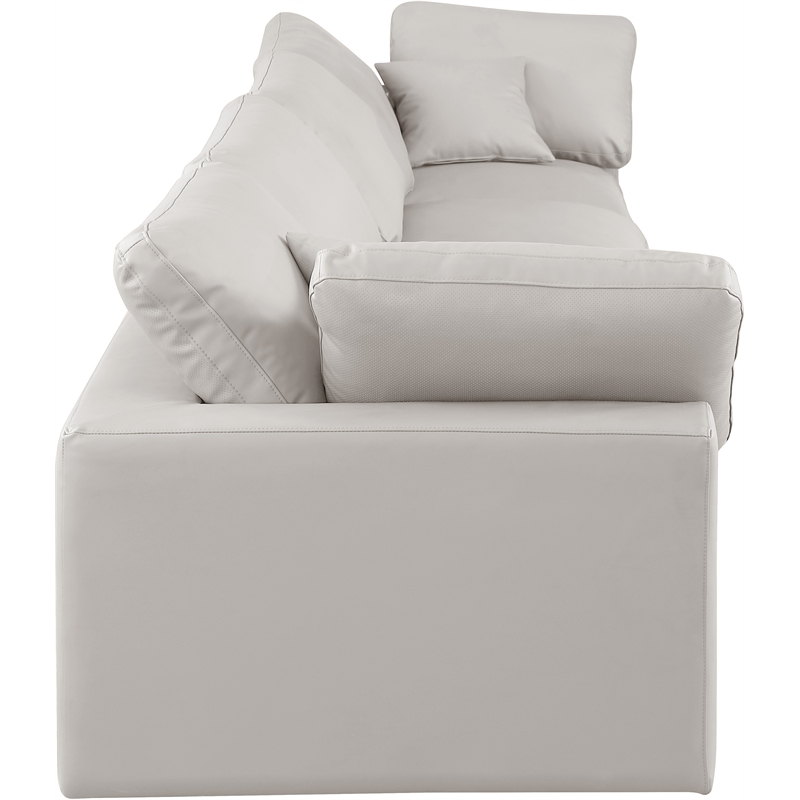 Bowery Hill Contemporary Cream Vegan Leather 4-Piece Modular Sofa