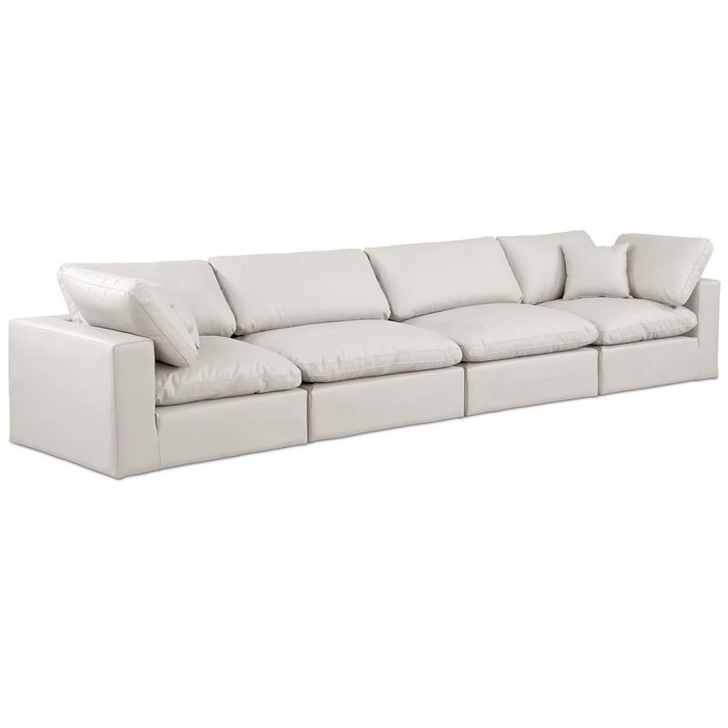 Bowery Hill Contemporary Cream Vegan Leather 4-Piece Modular Sofa