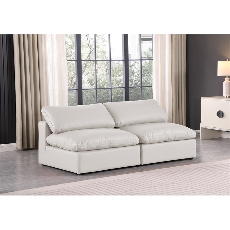 Bowery Hill Contemporary Cream Vegan Leather 2-Piece Modular Sofa
