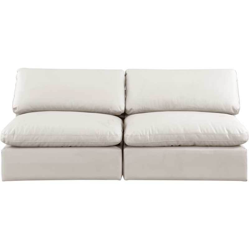 Bowery Hill Contemporary Cream Vegan Leather 2-Piece Modular Sofa