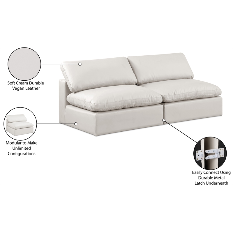 Bowery Hill Contemporary Cream Vegan Leather 2-Piece Modular Sofa