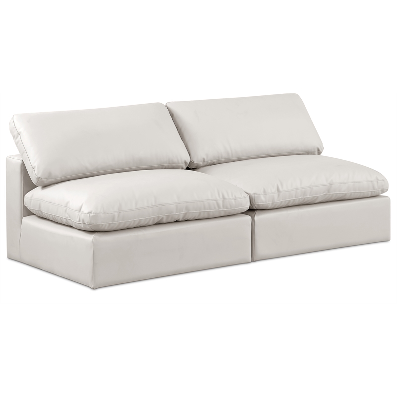 Bowery Hill Contemporary Cream Vegan Leather 2-Piece Modular Sofa