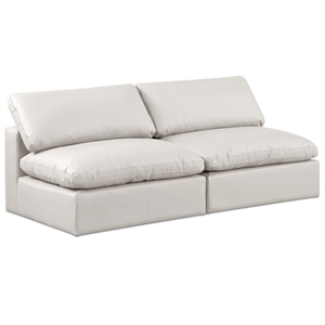 Bowery Hill Contemporary Cream Vegan Leather 2-Piece Modular Sofa