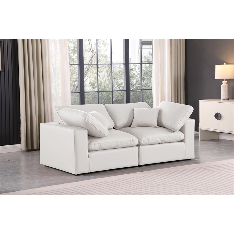 Bowery Hill Contemporary Cream Vegan Leather 2-Piece Modular Sofa