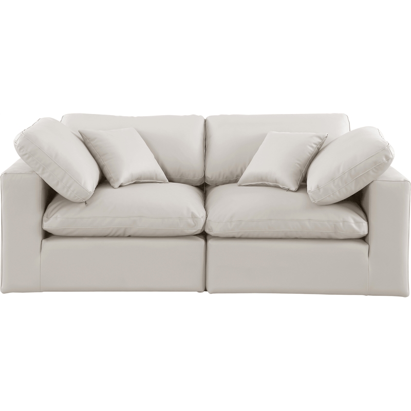 Bowery Hill Contemporary Cream Vegan Leather 2-Piece Modular Sofa