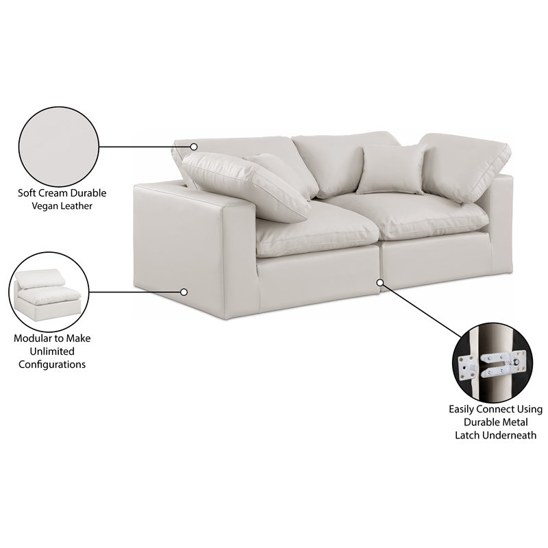 Bowery Hill Contemporary Cream Vegan Leather 2-Piece Modular Sofa