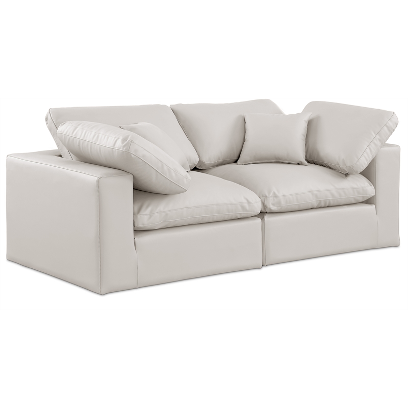 Bowery Hill Contemporary Cream Vegan Leather 2-Piece Modular Sofa