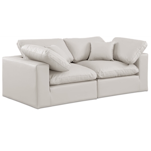 Bowery Hill Contemporary Cream Vegan Leather 2-Piece Modular Sofa