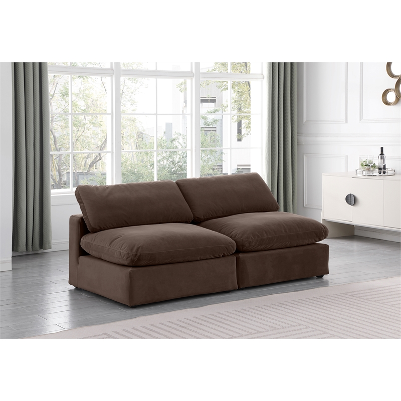 Bowery Hill Contemporary Soft Brown Velvet 2-Piece Modular Sofa
