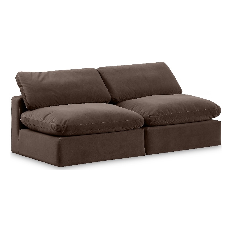 Bowery Hill Contemporary Soft Brown Velvet 2-Piece Modular Sofa