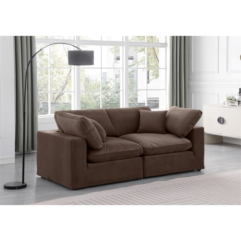 Bowery Hill Contemporary Soft Brown Velvet 2-Piece Modular Sofa