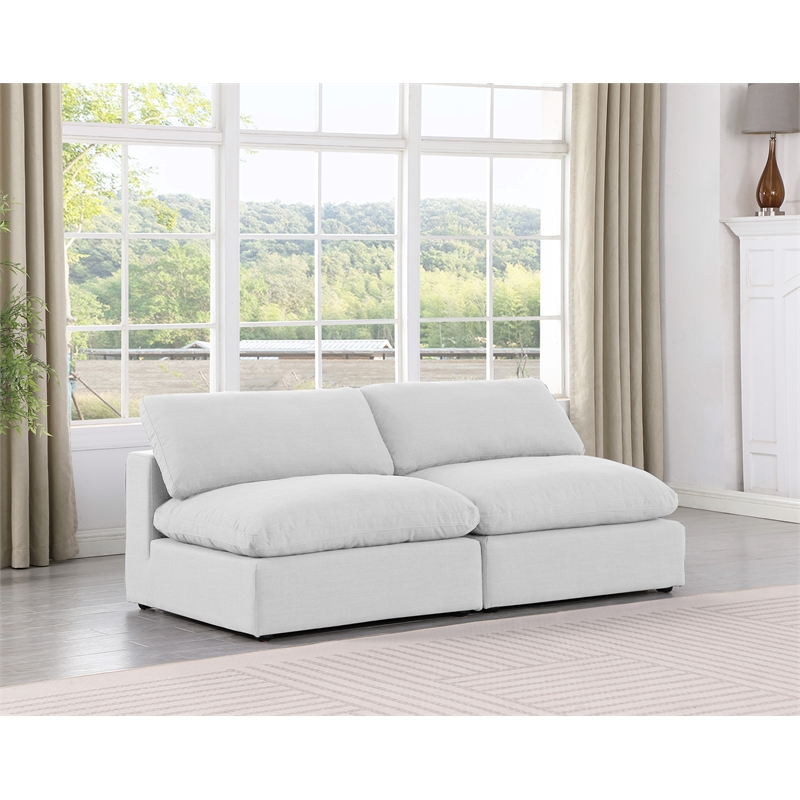 Bowery Hill Upholstered White Linen Textured Fabric 2-Piece Modular Sofa