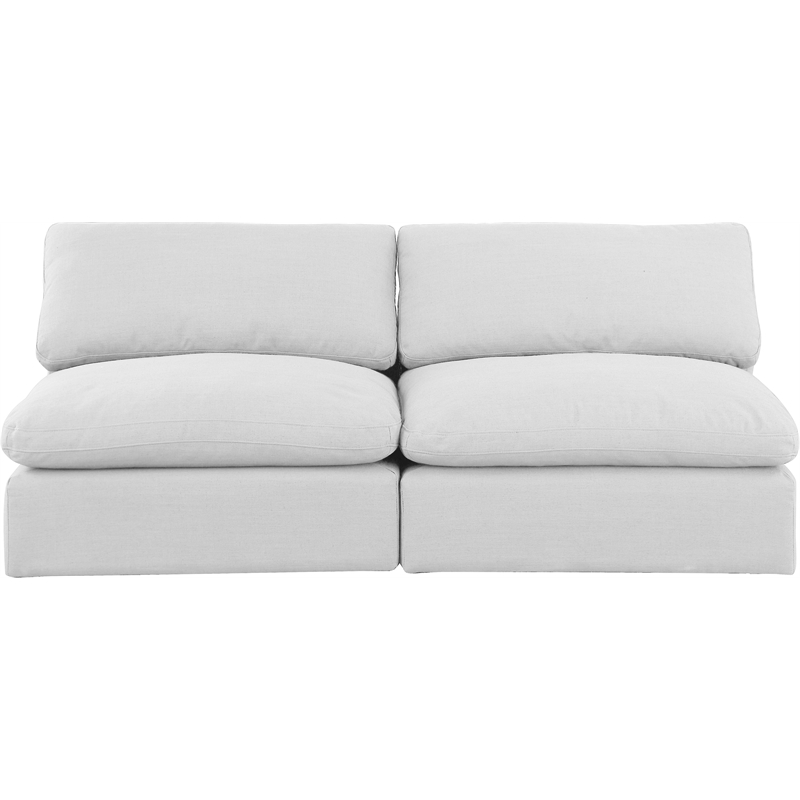 Bowery Hill Upholstered White Linen Textured Fabric 2-Piece Modular Sofa