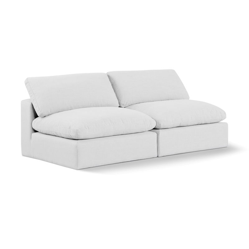 Bowery Hill Upholstered White Linen Textured Fabric 2-Piece Modular Sofa