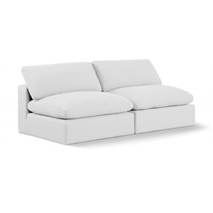 Bowery Hill Upholstered White Linen Textured Fabric 2-Piece Modular Sofa