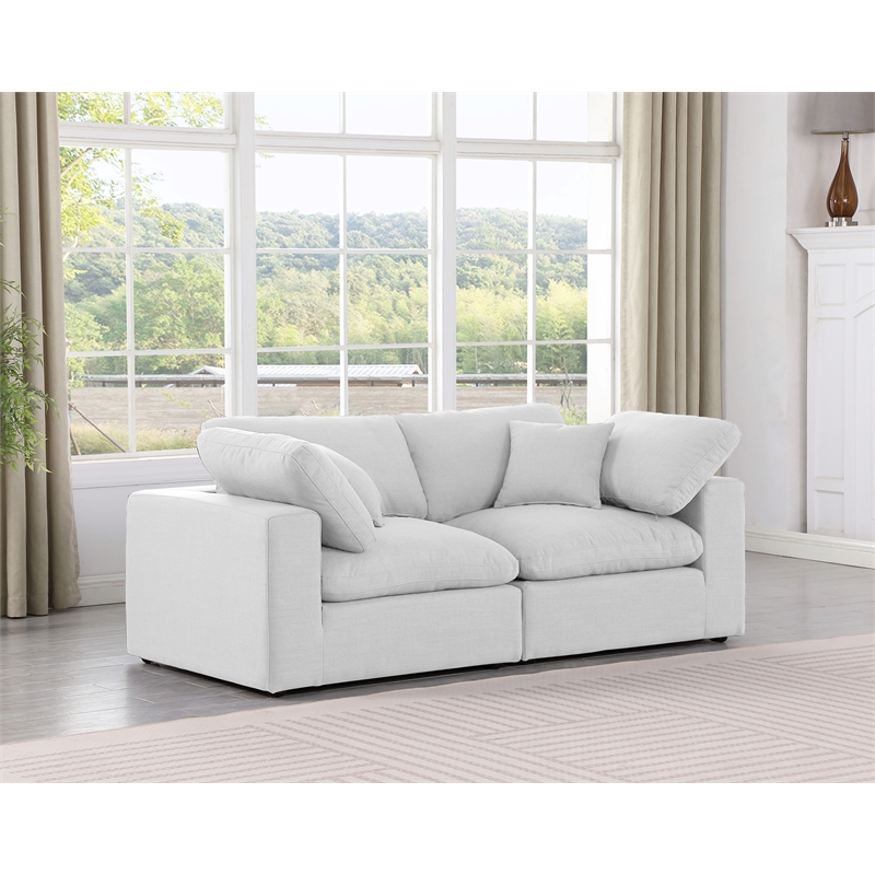 Bowery Hill Upholstered White Linen Textured Fabric 2-Piece Modular Sofa