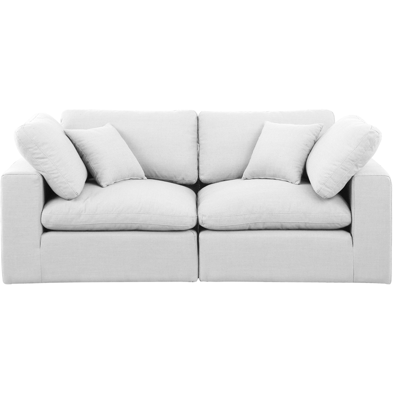 Bowery Hill Upholstered White Linen Textured Fabric 2-Piece Modular Sofa