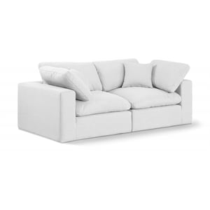 Bowery Hill Upholstered White Linen Textured Fabric 2-Piece Modular Sofa