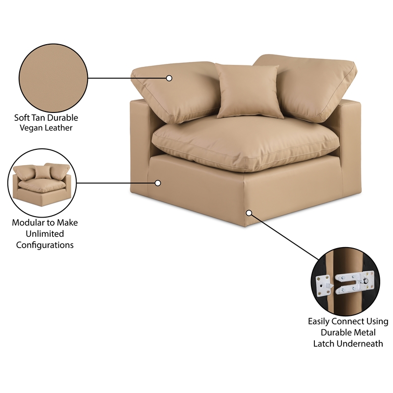 Bowery Hill Contemporary Soft Tan Vegan Leather Corner Chair