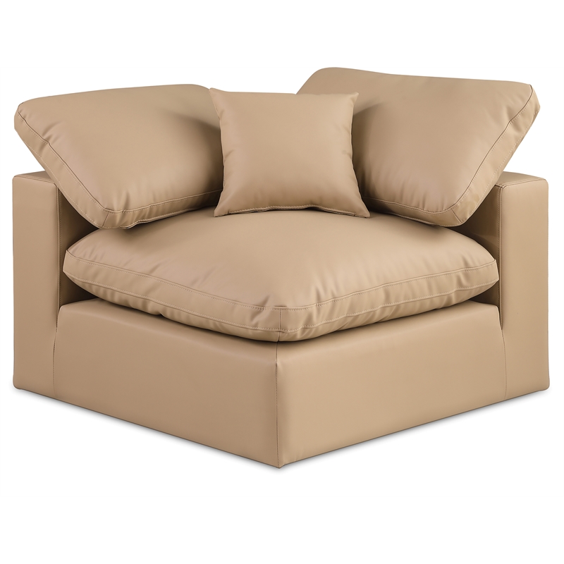 Bowery Hill Contemporary Soft Tan Vegan Leather Corner Chair