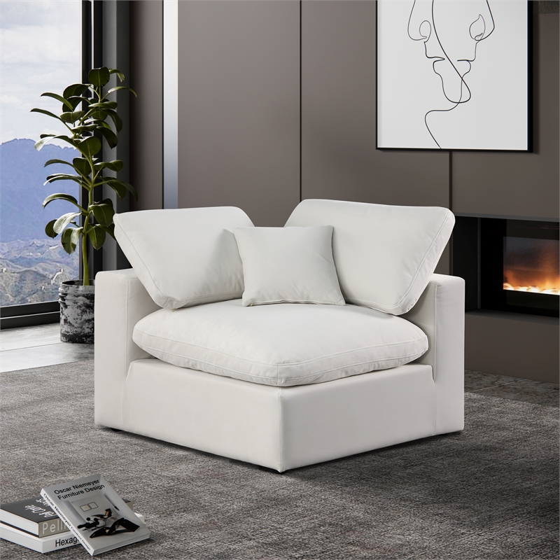 Bowery Hill Contemporary Soft Cream Durable Velvet Corner Chair