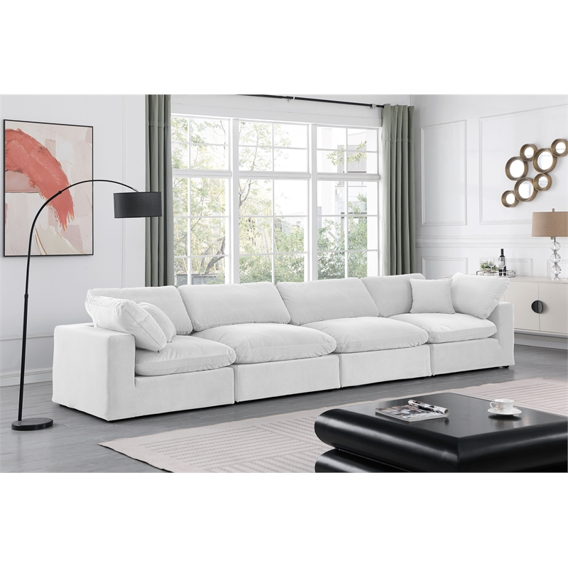 Bowery Hill Contemporary Soft Cream Velvet 4-Piece Modular Sofa