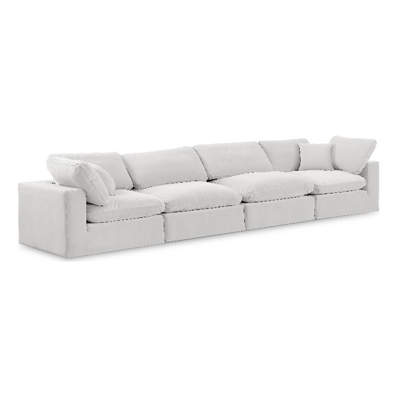 Bowery Hill Contemporary Soft Cream Velvet 4-Piece Modular Sofa