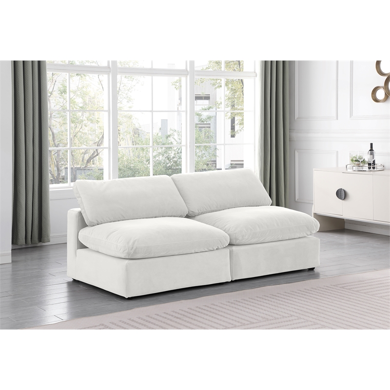Bowery Hill Contemporary Soft Cream Velvet 2-Piece Modular Sofa