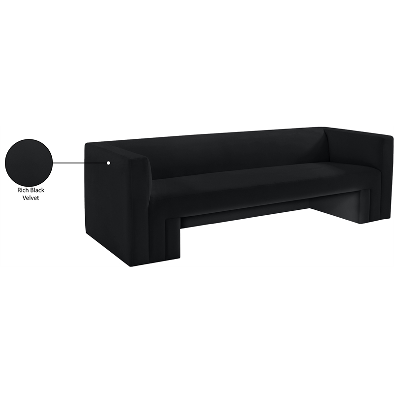 Bowery Hill Contemporary Solid Wood Frame Rich Black Velvet Sofa