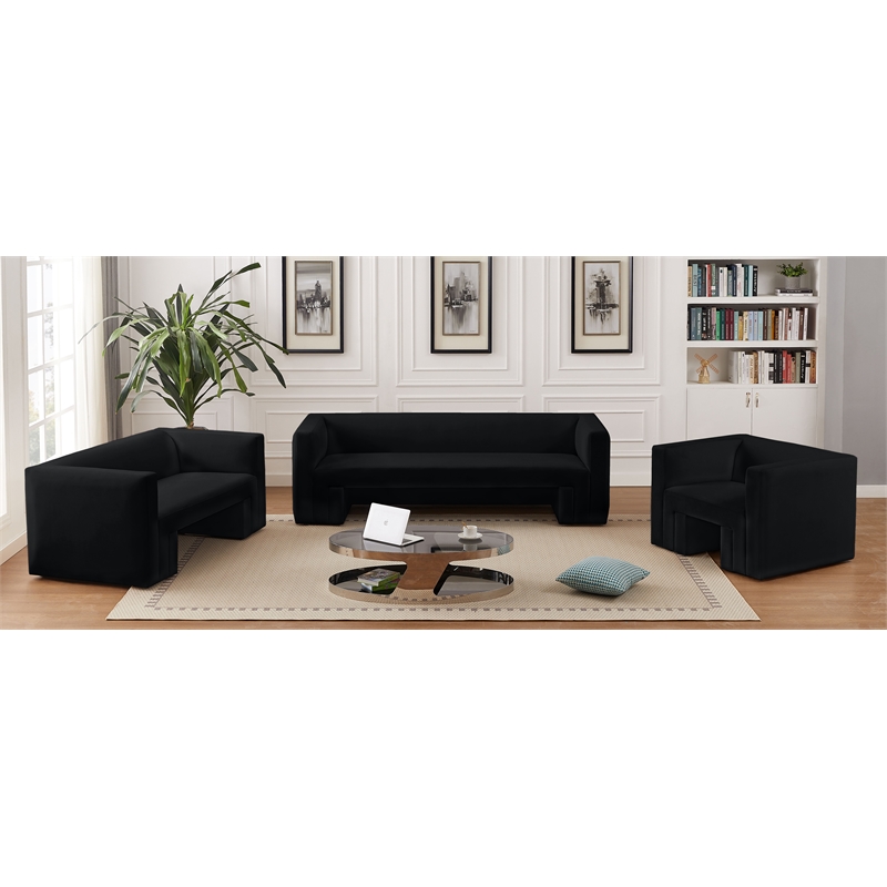 Bowery Hill Contemporary Solid Wood Frame Rich Black Velvet Sofa