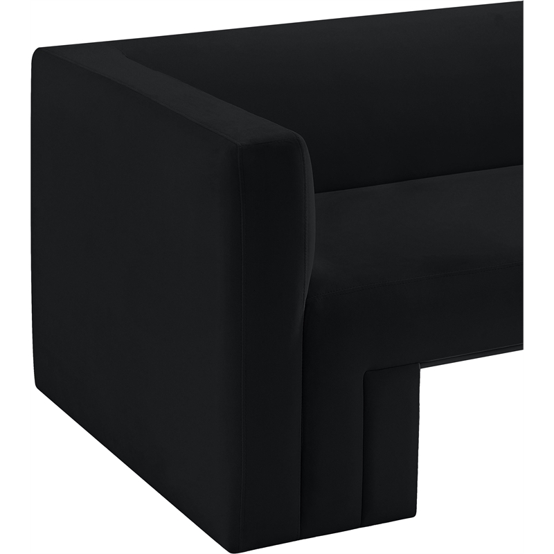 Bowery Hill Contemporary Solid Wood Frame Rich Black Velvet Sofa