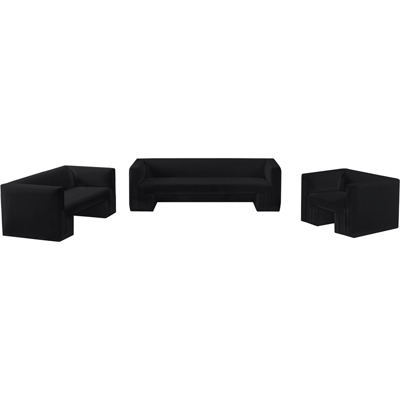 Bowery Hill Contemporary Solid Wood Frame Rich Black Velvet Sofa