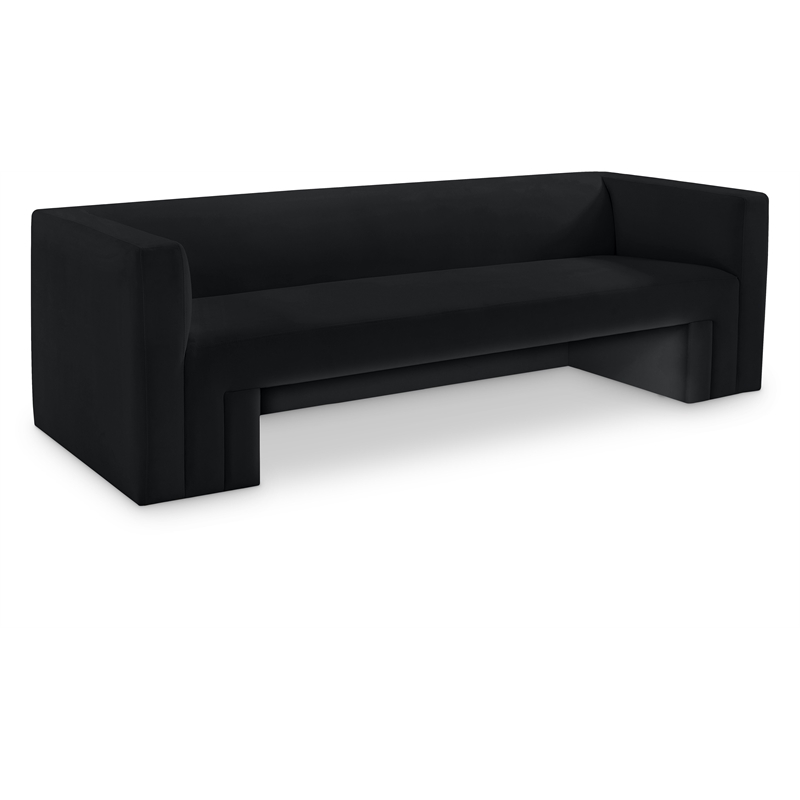 Bowery Hill Contemporary Solid Wood Frame Rich Black Velvet Sofa