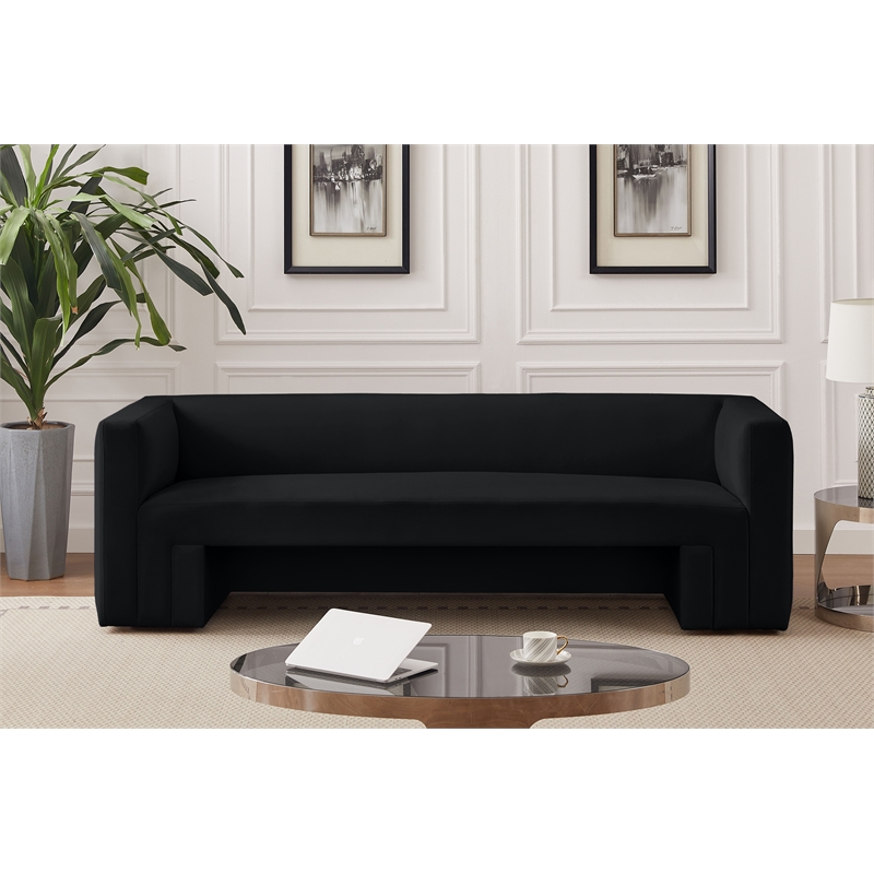 Bowery Hill Contemporary Solid Wood Frame Rich Black Velvet Sofa