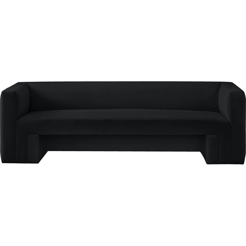 Bowery Hill Contemporary Solid Wood Frame Rich Black Velvet Sofa