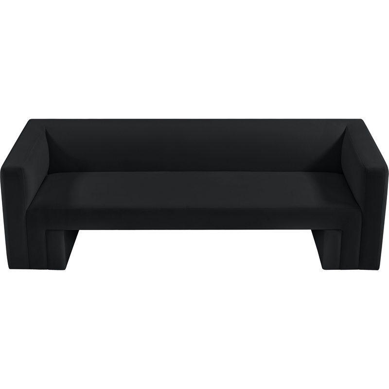 Bowery Hill Contemporary Solid Wood Frame Rich Black Velvet Sofa