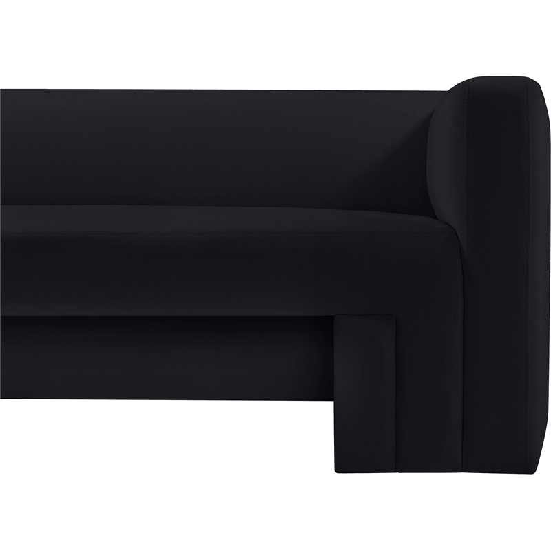 Bowery Hill Contemporary Solid Wood Frame Rich Black Velvet Sofa