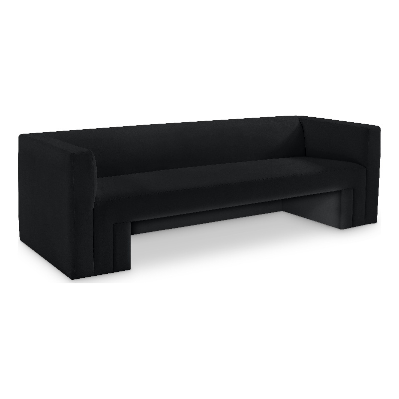 Bowery Hill Contemporary Solid Wood Frame Rich Black Velvet Sofa