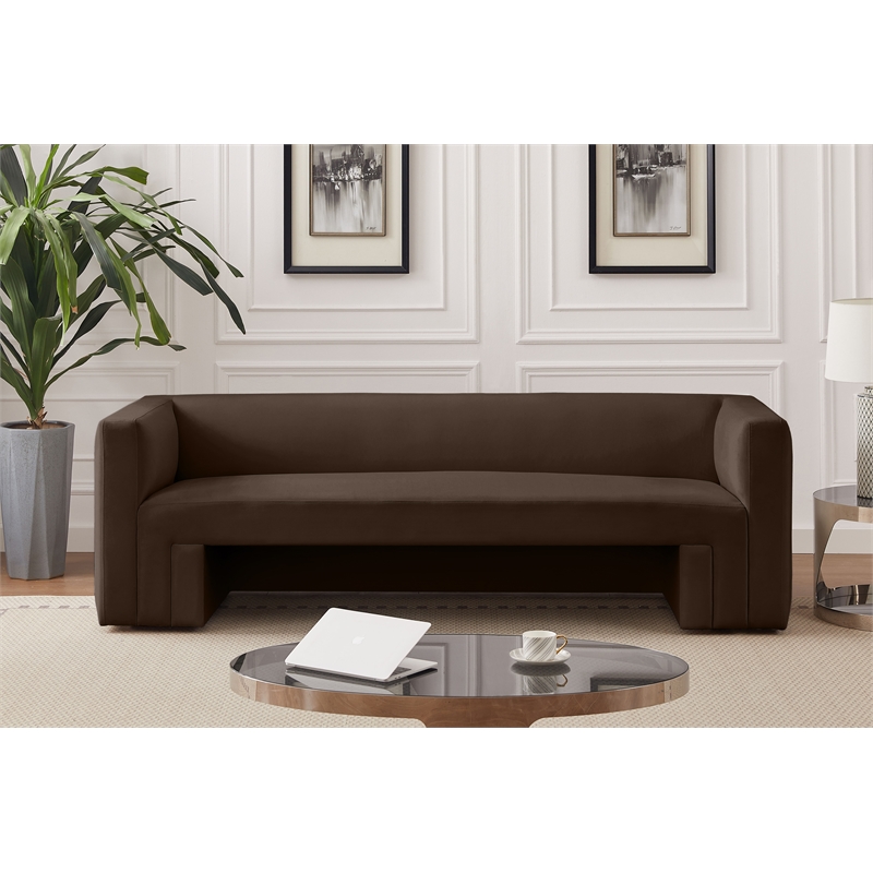 Bowery Hill Contemporary Solid Wood Frame Rich Brown Velvet Sofa