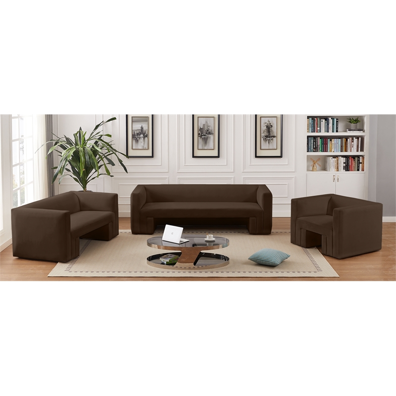 Bowery Hill Contemporary Solid Wood Frame Rich Brown Velvet Sofa