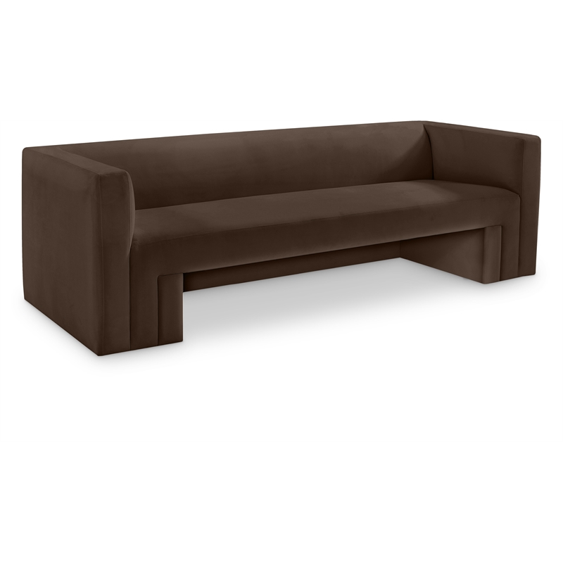Bowery Hill Contemporary Solid Wood Frame Rich Brown Velvet Sofa